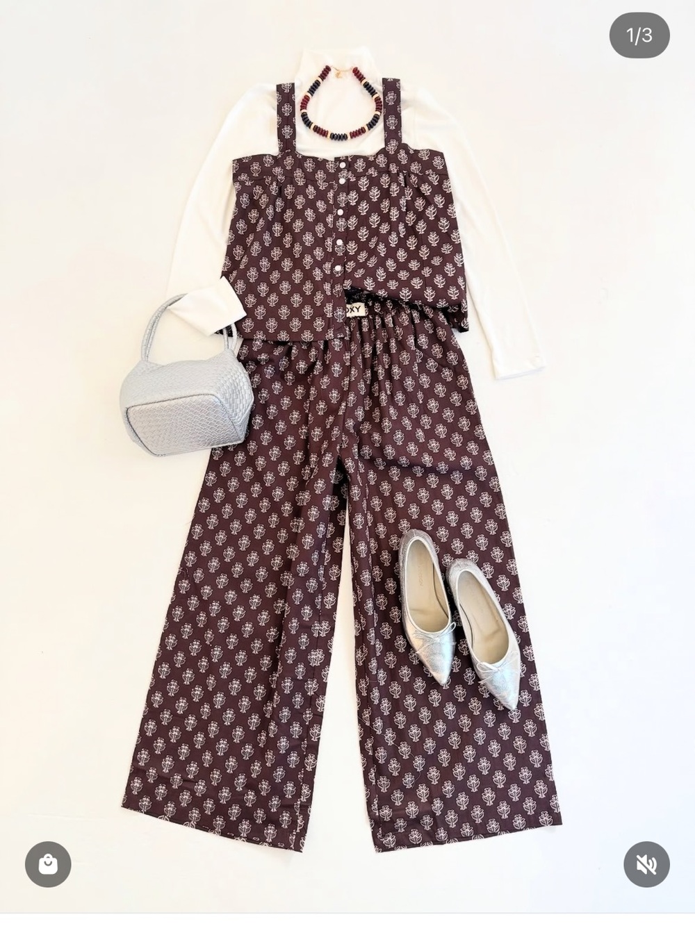 Fox & Hen Printed Wide-Leg Pant Set in Chocolate Brown